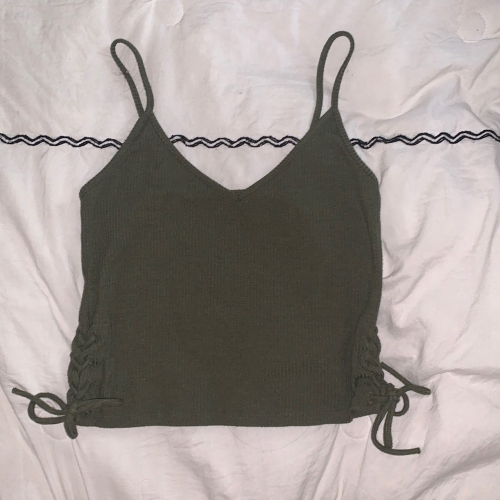 Green tank top with lace-up sides